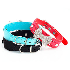 Super Deal Dog Collar Bling Crystal With Leather Bow Necklace